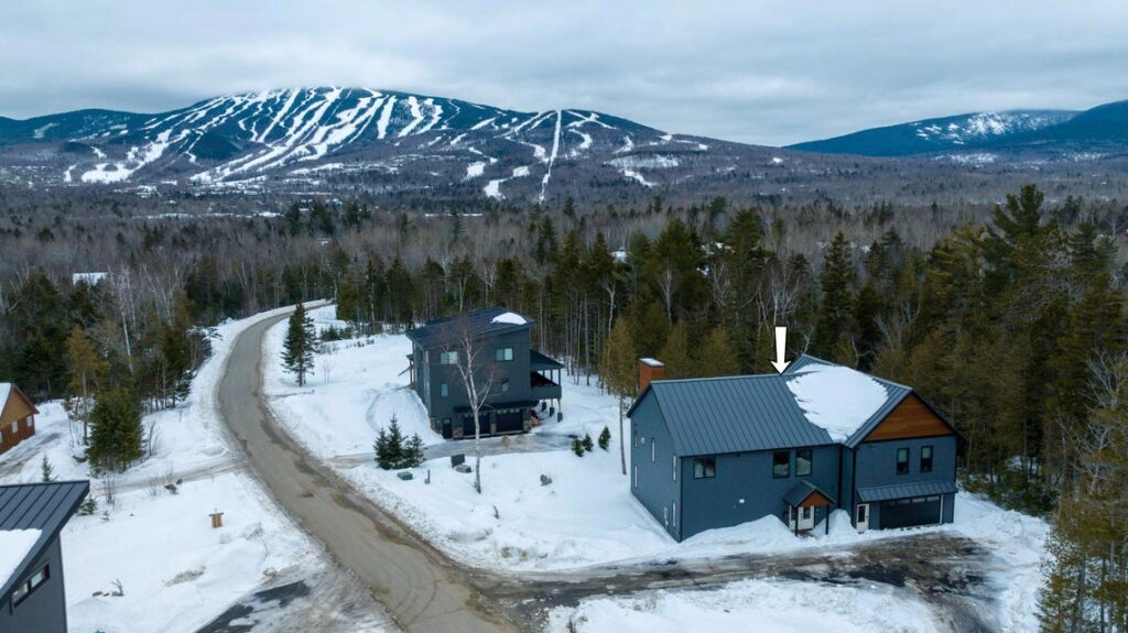 Aerial Exterior of the Mountain House in Carrabassett Valley, Maine