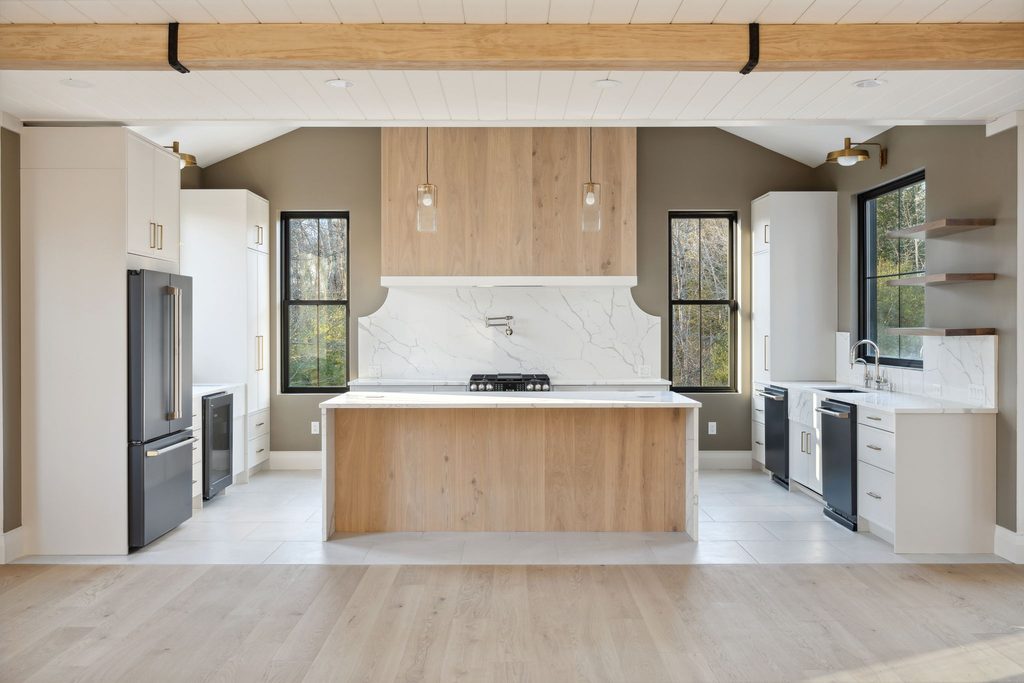 Head on Kitchen view of Ridge House in Falmouth, Maine
