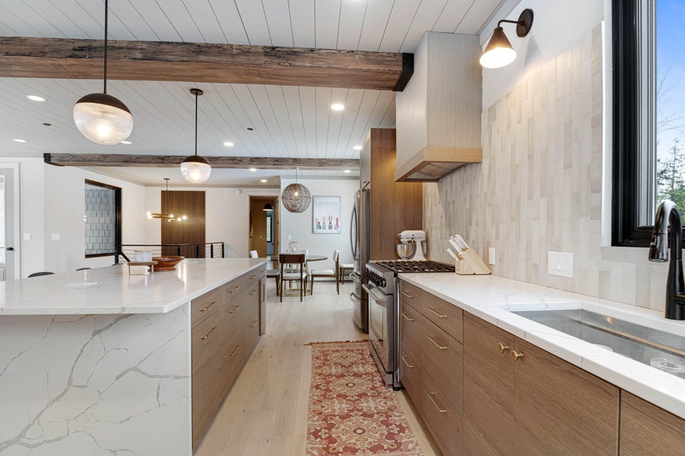Kitchen Staged of the Mountain House in Carrabassett Valley, Maine