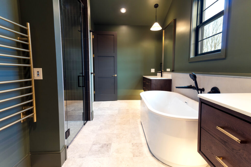 Primary Bath and Soaking Tub of the Meadow House in Falmouth, ME