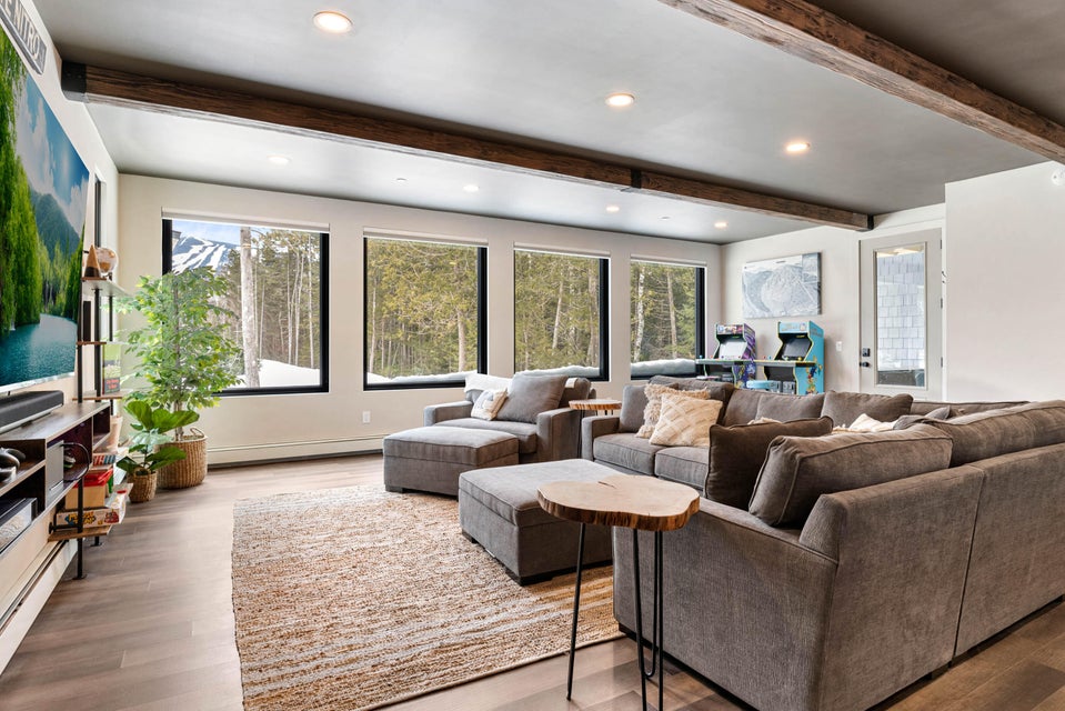 Finished basement with a view of the Mountain House in Carrabassett Valley, Maine